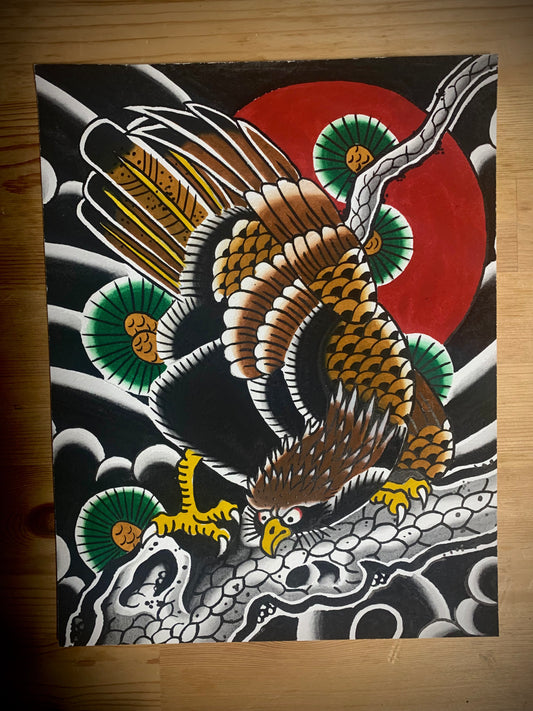 Hawk and Pine Painting